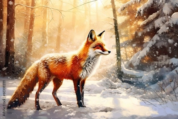 Fototapeta Beautiful fox in forest - Generative AI	