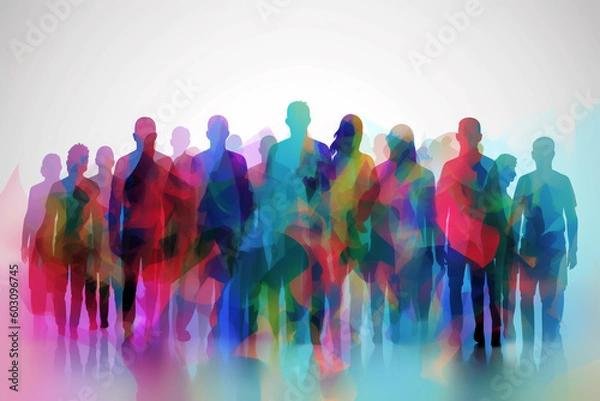 Obraz Abstract group of crowded colorful people illustration. Mob of people. Pulse of the Crowd. Confusion of people. Multiple colored. Generative AI