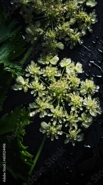 Obraz Aromatic Angelica Herbs Photorealistic Vertical Background. Healthy Vegetarian Diet. Ai Generated Lifelike Background with Delicious Aromatic Angelica Herbs. Generative AI