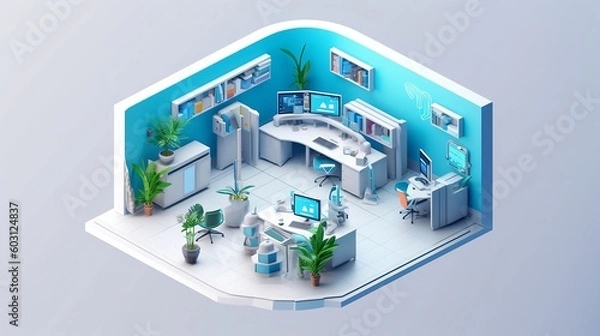 Obraz Blue and white office isometric Generative AI