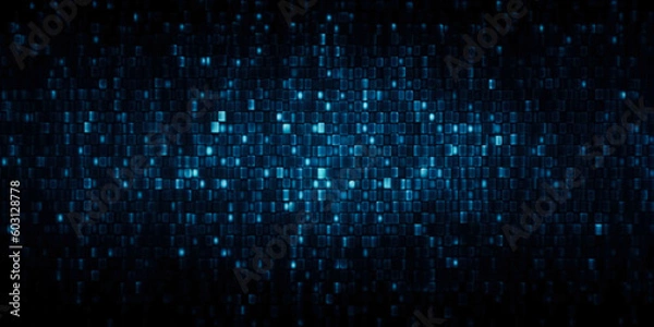 Fototapeta Blue matrix digital background. Abstract cyberspace grid. dark blue abstract background made of pixels, depth of field. Generative AI