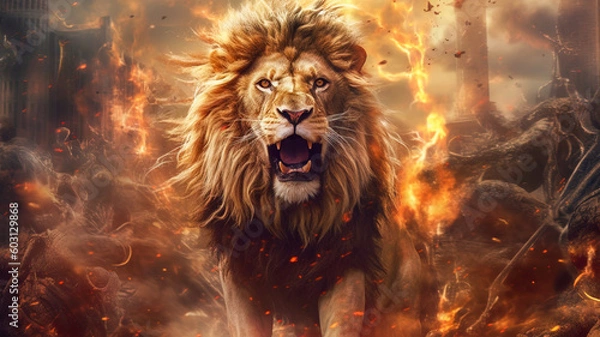 Fototapeta Lion of Judah, exuding strength and power. Christian conceptual illustration. AI generated image