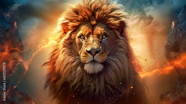 Fototapeta Lion of Judah, exuding strength and power. Christian conceptual illustration. AI generated image