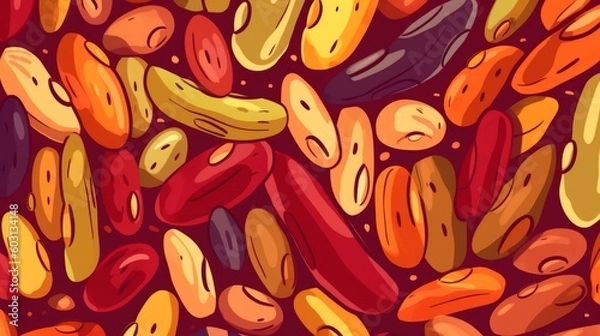 Fototapeta Organic Kidney Beans Legumes Cartoon Horizontal Background Illustration. Plant-based Protein, Vegetarian Food. Ai Generated drawing Background Illustration with Healthy Vegan Kidney Generative AI