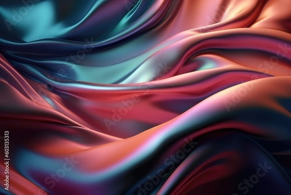 Fototapeta Silk shiny fabric texture in pastel iridescent holographic colors. Generative AI