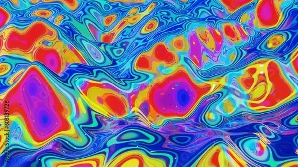 Fototapeta 3d render. Liquid pattern like waves. 3D stylish abstract iridescent bg of wavy surface like brilliant liquid glass with rainbow beautiful gradient colors. Trendy colorful fluid
