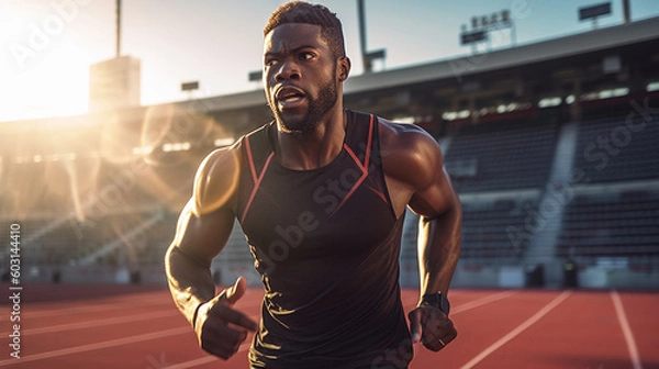 Fototapeta Sport man training on stadium.  Image Generative AI.