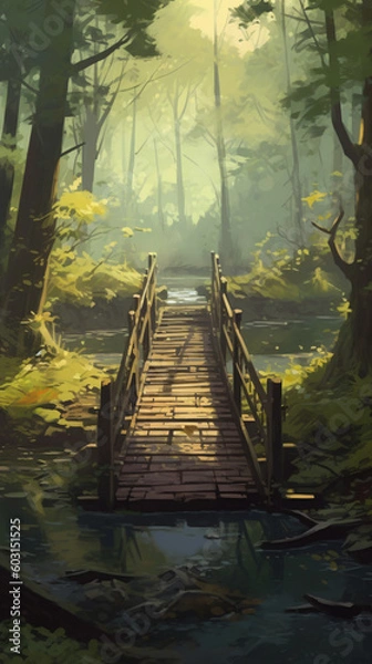 Fototapeta Walkway path for a dreamlike forest environment