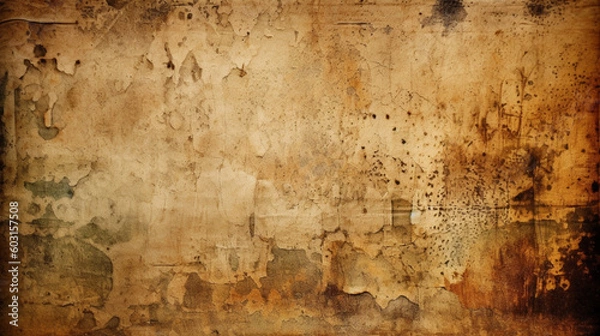 Fototapeta Worn paper background and ruined effect, old. Image generated by AI.