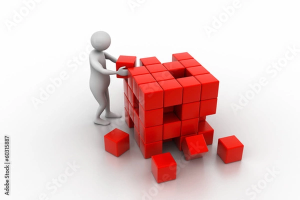 Obraz 3d people - man, person pushing a cube