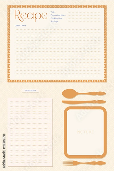 Fototapeta Vector retro recipe card layout