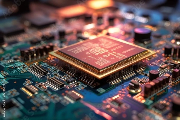 Fototapeta A Photo of a Computer Chip on a Motherboard. Generative AI