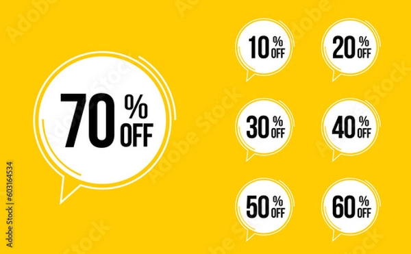 Obraz Special offer discount label with different sale percentage. 10, 20, 30, 40, 50, 60, 70 percent off. price reduction emblem. promotion design badges sets vector illustration 