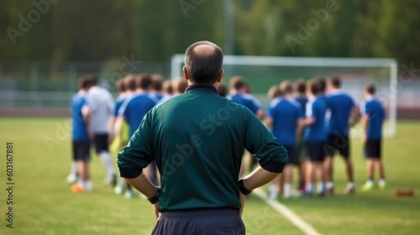 Fototapeta coach training a sports team generative ai