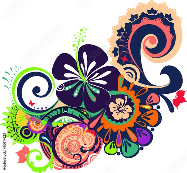 Obraz designed tropical ornament with hibiscus