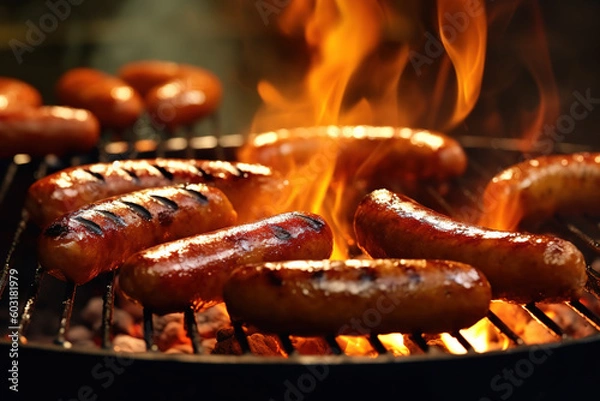 Obraz Grilled sausages, Generative ai
