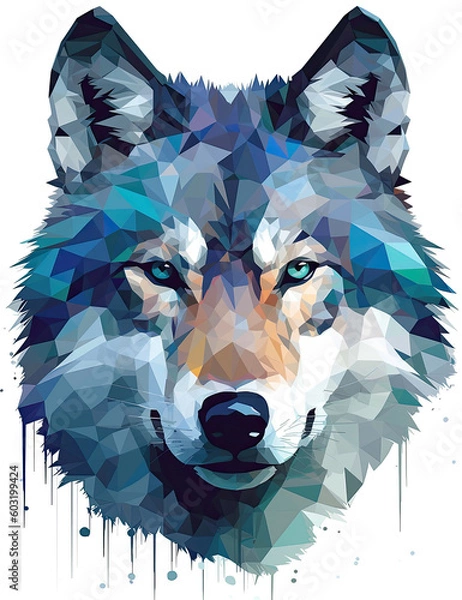 Obraz Wolf Painting, Neo Impressionism, Wall Art, Wildlife, Animals. Generative AI