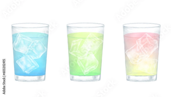 Fototapeta おしゃれなトロピカルジュースのイラスト３点セット。水彩タッチのイラスト素材。