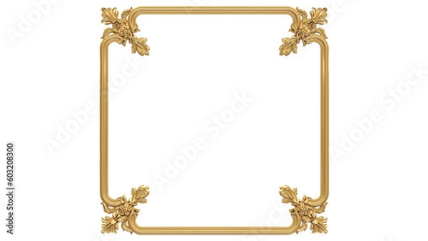 Fototapeta square gold frame with corner ornament isolated white background
