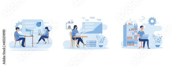 Fototapeta Computer skills requirement abstract concept vector illustration set. Low-technical communication, computer Lab, advanced skills, IT learning, flat vector modern illustration 
