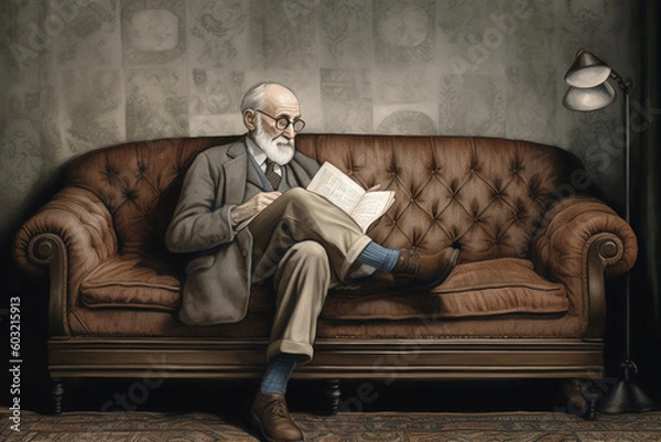 Obraz freud reflecting on his psychoanalyst's couch - generative ai