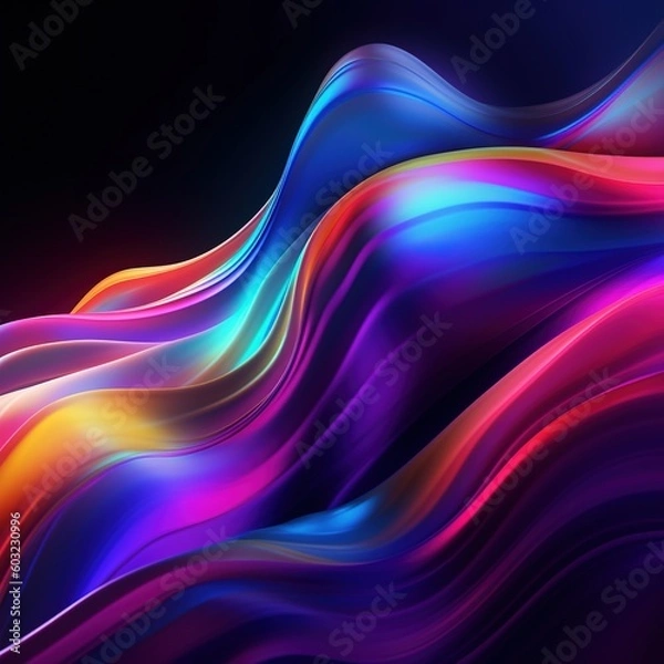 Fototapeta abstract colorful wavy lines on dark background.Generative Ai