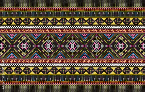 Obraz Geometric vector background with sacral tribal ethnic elements. Traditional triangles gypsy geometric forms sprites tribal themes apparel fabric tapestry print
