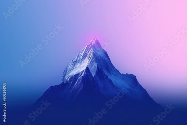 Fototapeta Minimalist background featuring a majestic single mountain peak amidst a breathtaking gradient sky, generative ai beautiful art