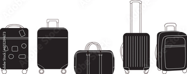 Obraz travel bag and suitcases set of silhouettes in doodle style isolated vector