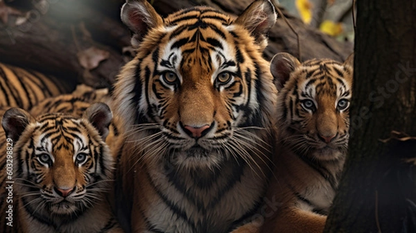 Fototapeta Tiger in the nature habitat tiger male walking head on composition wildlife scene