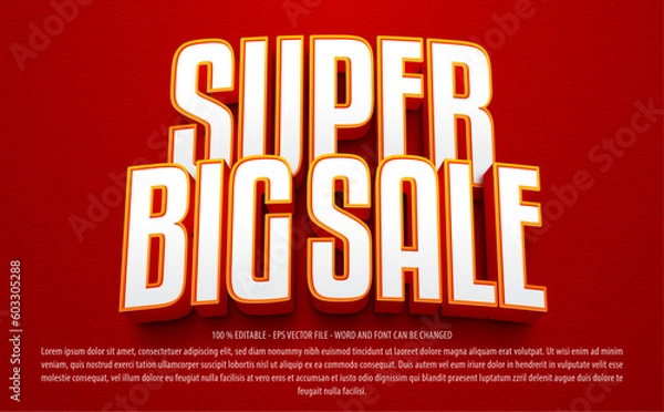 Fototapeta Super big sale bold 3d style editable text effect