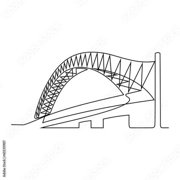 Fototapeta One continuous line drawing of bridge design illustration. Bridge architecht in simple linear style. Construction design concept. Vector illustration