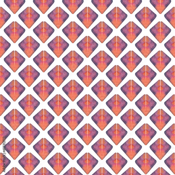 Fototapeta Watercolor seamless hand drawn geometric pattern with colorful rhombuses