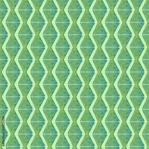 Fototapeta Watercolor seamless hand drawn geometric pattern with colorful waves of rhombuses