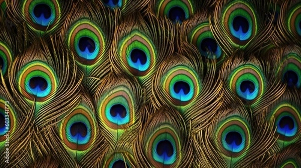 Fototapeta photo of featuring a vibrant and colorful composition of peacock feathers