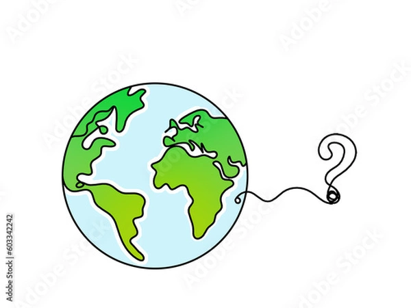 Fototapeta Abstract color planet Earth with question mark as line drawing on white