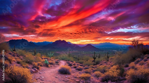Fototapeta Desert Symphony: Captivating Sunset near Phoenix, Arizona - ai generated