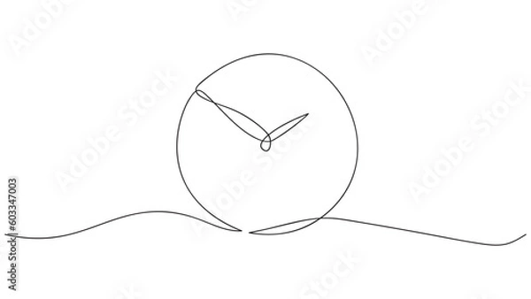 Fototapeta Continuous one line drawing Clock icon on white background.Vector