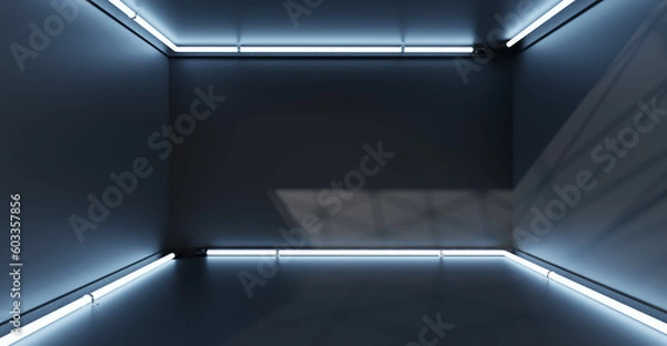 Fototapeta square room and wall square neon sign frame Neon sign on cement wall laser light signboard wall laser light modern background Copy space 3D illustration
