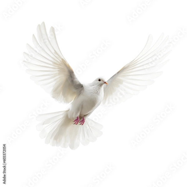Fototapeta white dove flying , isolated on transparent background cutout , generative ai