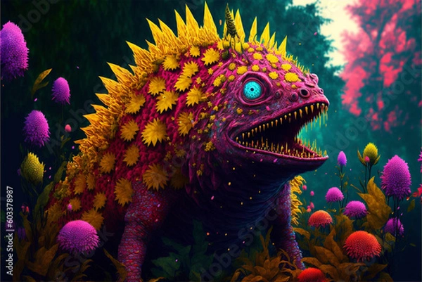 Fototapeta Creative world of new creatures, animals, fantasy land, magical anatomy, colorful universe, door of dreams, Generative AI