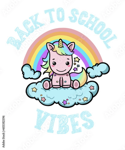 Fototapeta Back To School Vibes Kawaii Unicorn