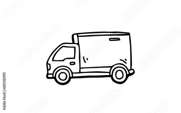 Fototapeta BOX TRUCK doodle illustration hand drawn for template design 