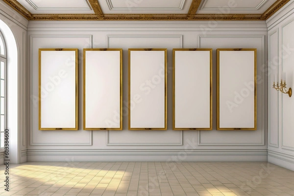 Fototapeta Picture frame mockup, empty wooden picture frame, elegant, bright light, sunny day.