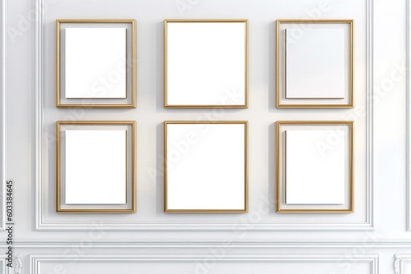 Fototapeta Picture frame mockup, empty wooden picture frame, elegant, bright light, sunny day.