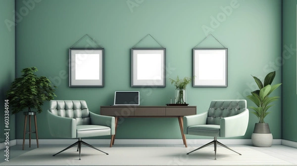 Fototapeta Picture frame mockup, empty wooden picture frame, elegant, bright light, sunny day.