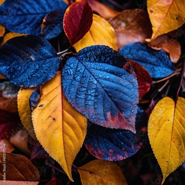 Fototapeta Close up shot of colorful autumn leaves in a garden