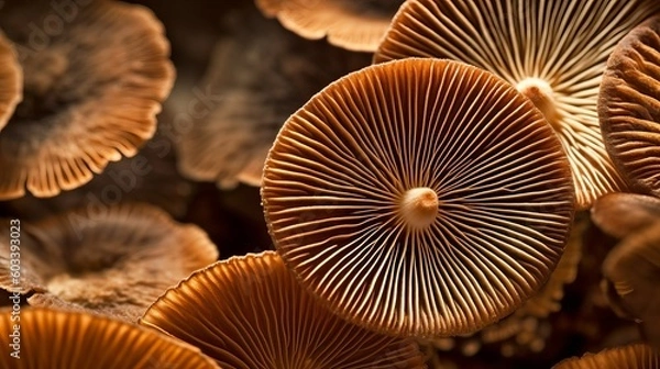 Fototapeta Closeup of portabella mushroom gills. AI Generated