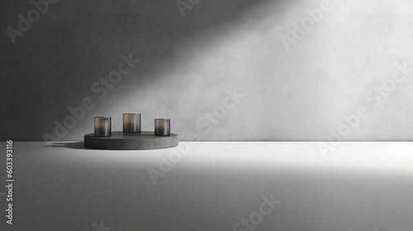 Fototapeta Gray establishment for thing presentation with bewildering lights and shadows. AI Generated