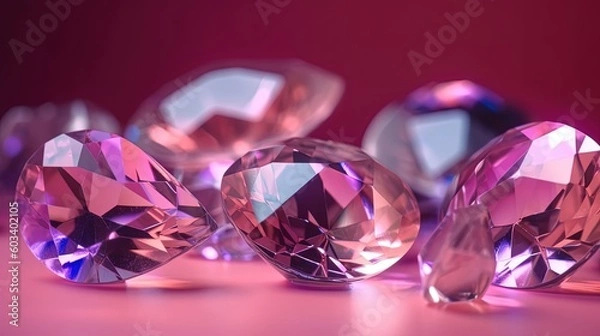 Fototapeta light pendant shine on Purple Amethys diamond in blurred background. by ai generative